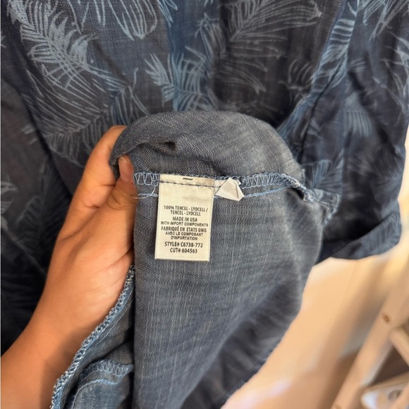 Cloth & Stone Palm Print Chambray Tencel Lyocell Shirt Dress Small Blue Casual - Picture 8 of 8